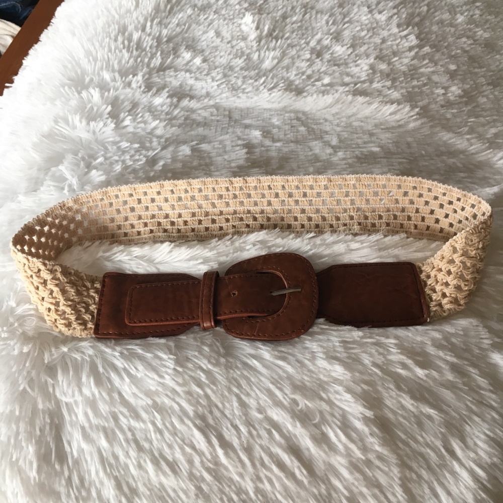Wide Natural Beige Belt w/ brass slide closure